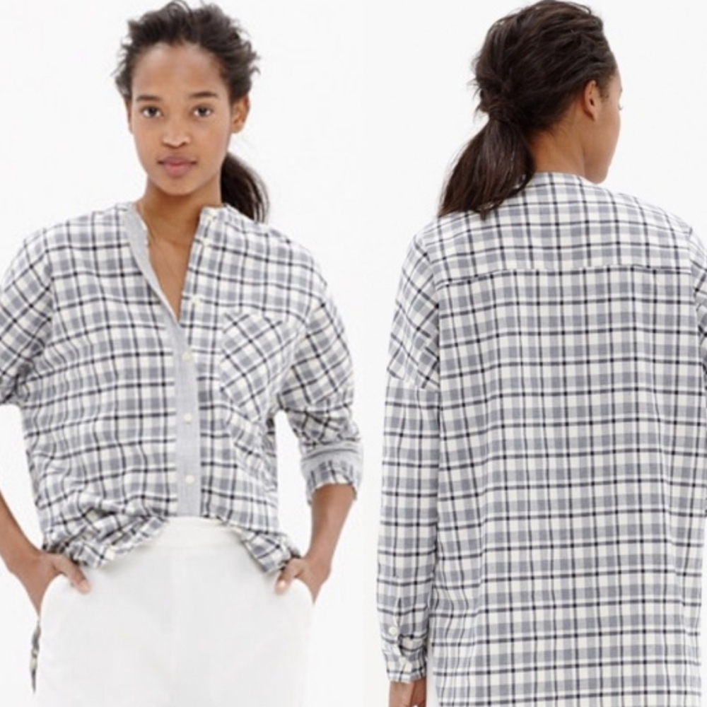 Madewell Collarless Plaid Messenger Shirt Size S